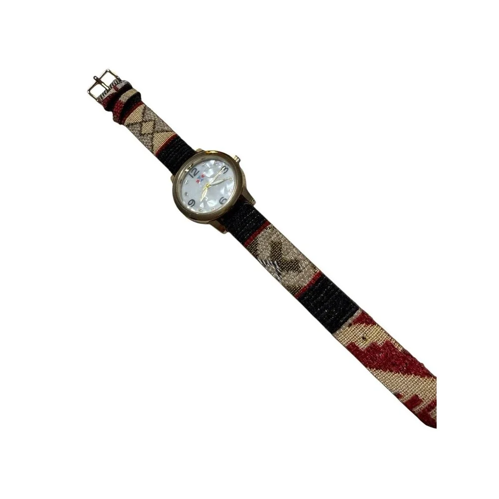 Canyon Sky Womens Watch Southwest Tapestry Band Gold Tone MOP Look Dial